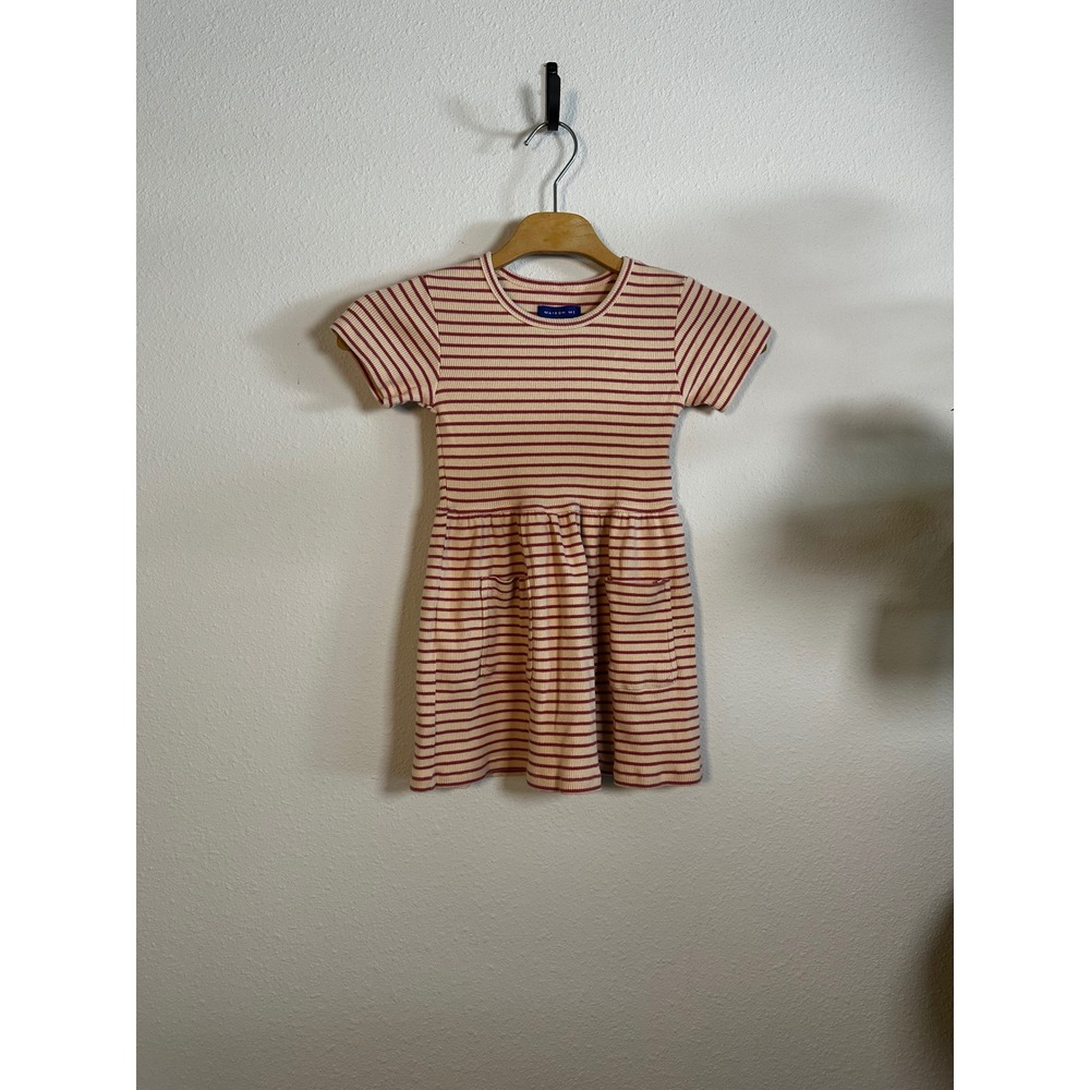 Maison Me‎ Girls Striped Ribbed Knit Drop Waist Dress Pockets Size 4Y
